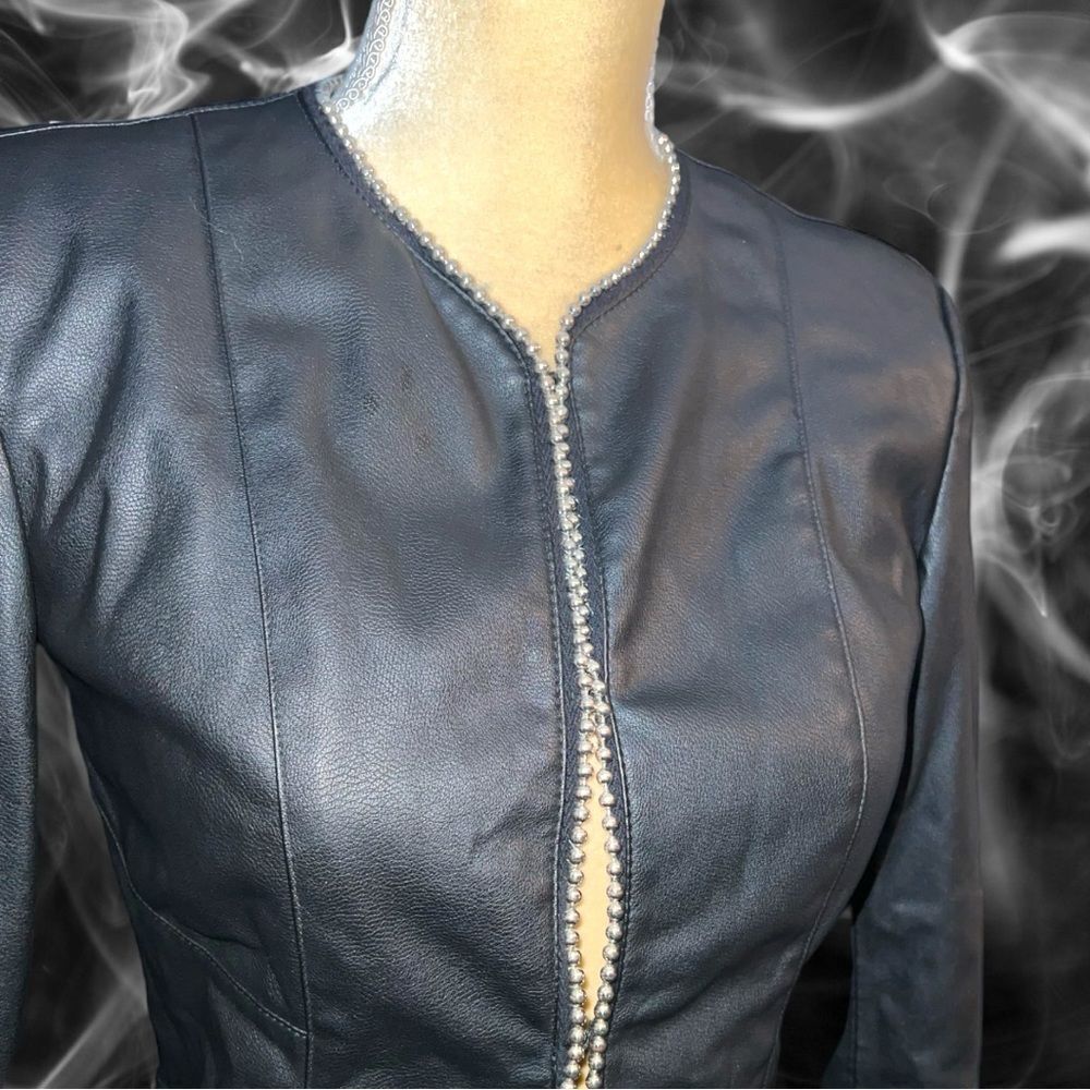 Zara Basic Black Faux Leather Hook Front Closure … - image 5